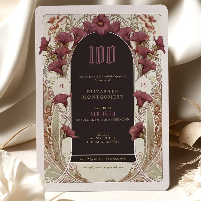 Alphonse Mucha 100th Birthday Art Nouveau Foliage Invitation (Creator Uploaded)