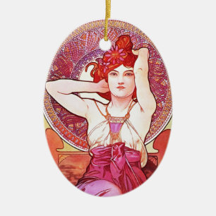 Alphonse Mucha Amethyst Floral Vintage Art Nouveau Ceramic Tree Decoration