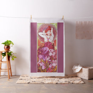 Alphonse Mucha Amethyst Floral Vintage Art Nouveau Fabric