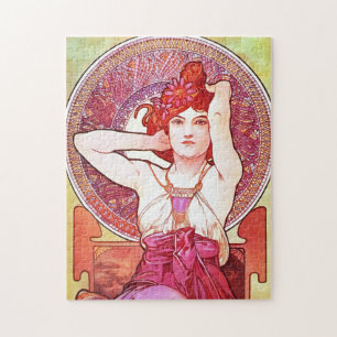 Alphonse Mucha Amethyst Floral Vintage Art Nouveau Jigsaw Puzzle