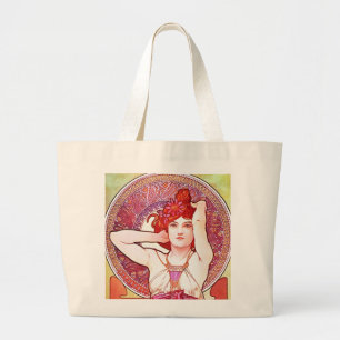 Alphonse Mucha Amethyst Floral Vintage Art Nouveau Large Tote Bag