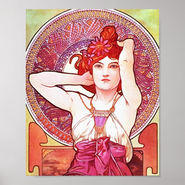 Alphonse Mucha Amethyst Floral Vintage Art Nouveau Poster (Front)