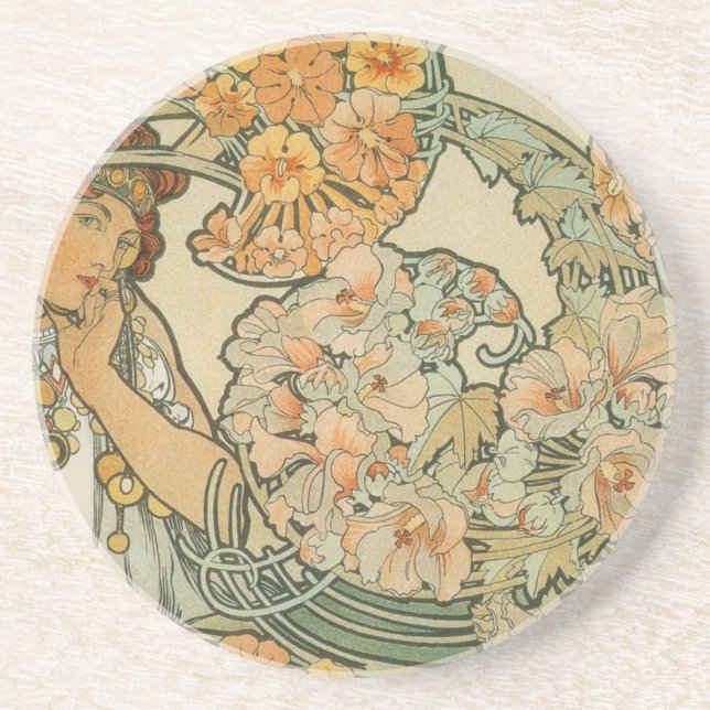 Alphonse Mucha Art Deco Coaster (Front)