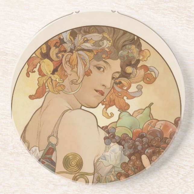 Alphonse Mucha Art Deco Coaster (Front)