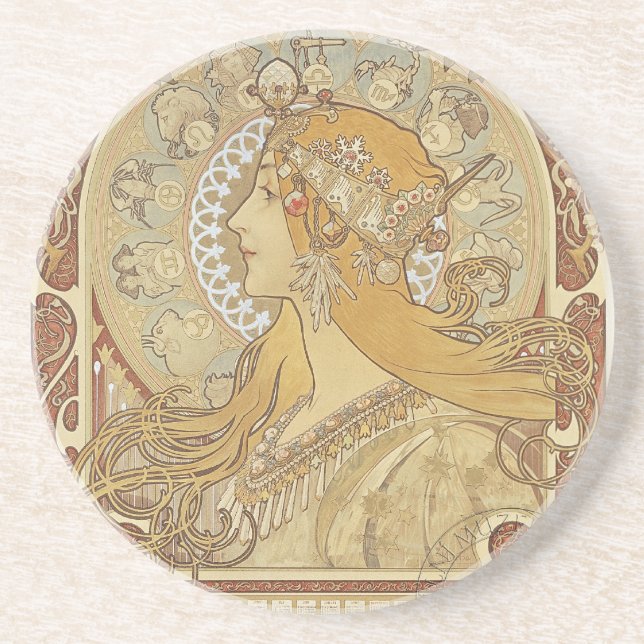 Alphonse Mucha Art Deco Coaster (Front)