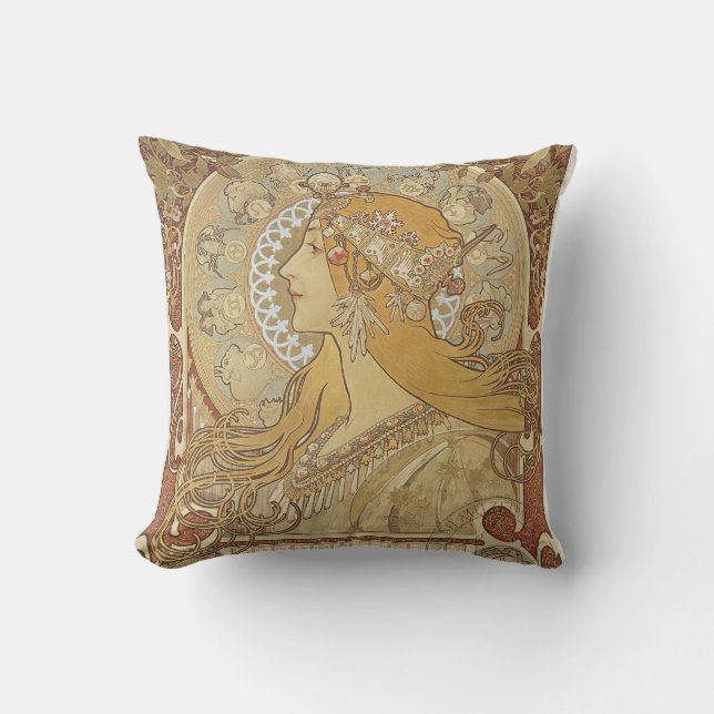 Alphonse Mucha Art Deco Cushion (Front)