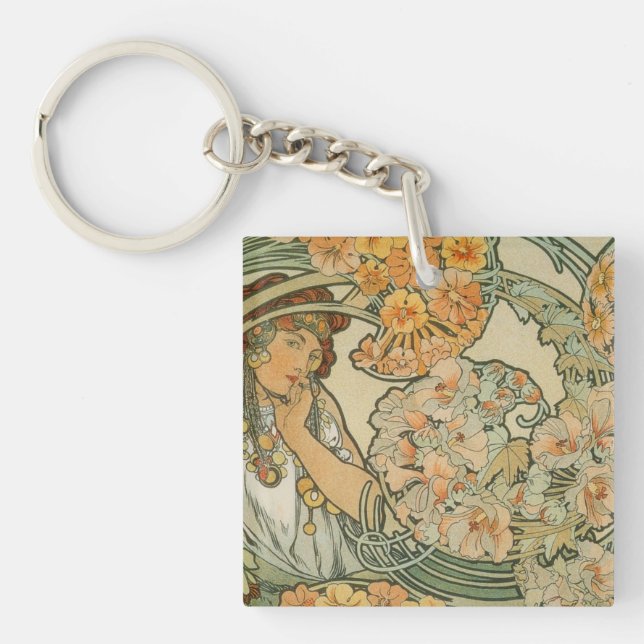 Alphonse Mucha Art Deco Key Ring (Front)