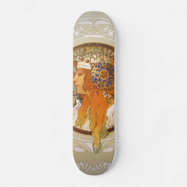 Alphonse Mucha Art Deco Skateboard (Front)