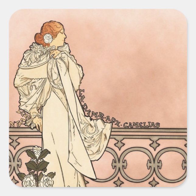Alphonse Mucha Art Deco Square Sticker (Front)