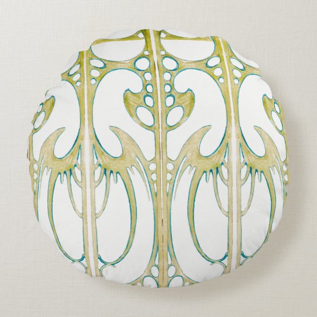 Alphonse Mucha art nouveau abstract art Round Cushion (Front)