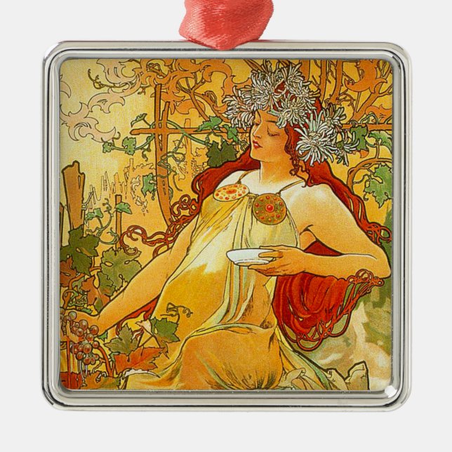 Alphonse Mucha Art Nouveau Autumn Metal Tree Decoration (Front)