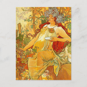 Alphonse Mucha Art Nouveau Autumn Postcard