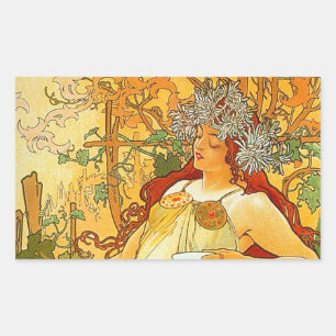 Alphonse Mucha Art Nouveau Autumn Rectangular Sticker