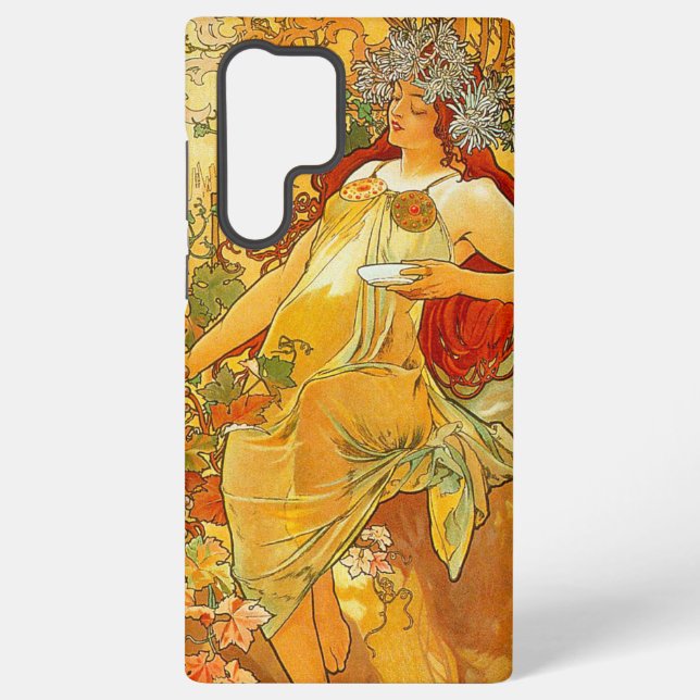 Alphonse Mucha Art Nouveau Autumn Samsung Galaxy S22 Ultra Case (Back)