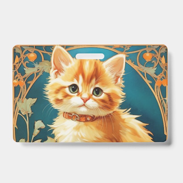 Alphonse Mucha Art Nouveau Cat ID Badge (Front)