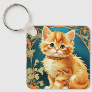 Alphonse Mucha Art Nouveau Cat Key Ring