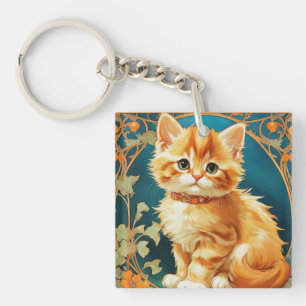 Alphonse Mucha Art Nouveau Cat Key Ring