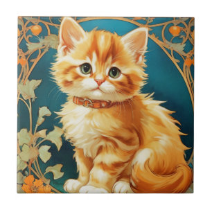 Alphonse Mucha Art Nouveau Cat Tile