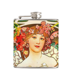 Alphonse Mucha Art Nouveau Daydream Hip Flask