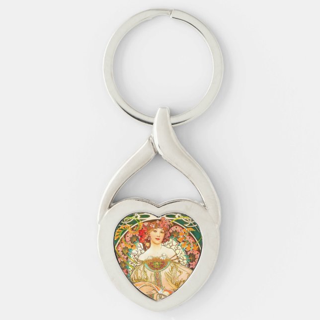 Alphonse Mucha Art Nouveau Daydream Key Ring (Front)