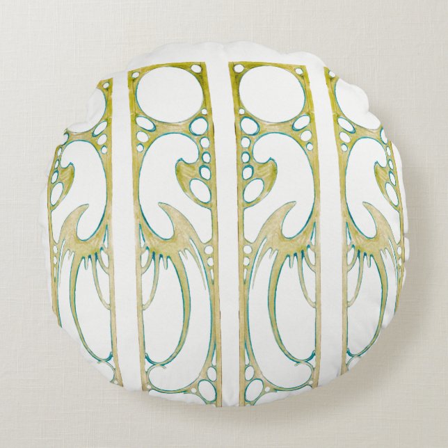 Alphonse Mucha art nouveau decorative frame stripe Round Cushion (Front)