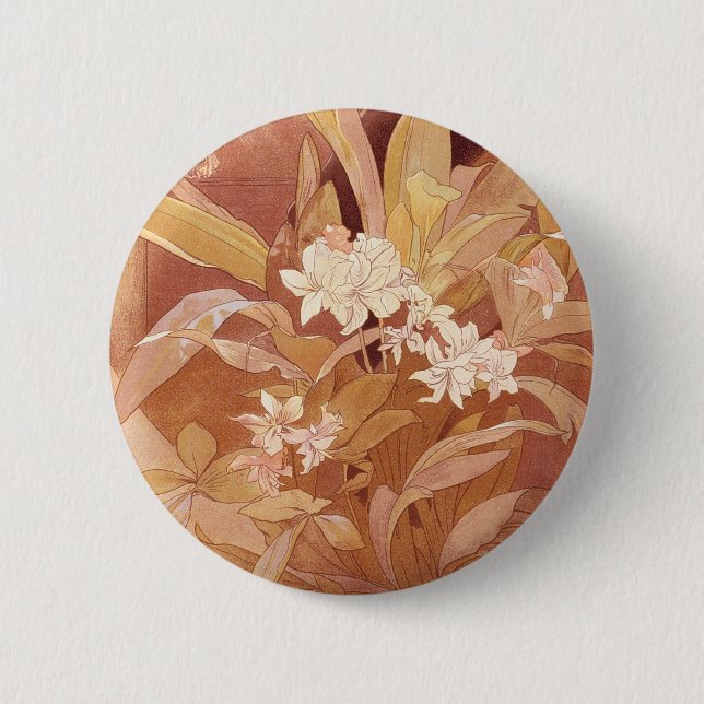 Alphonse Mucha Art Nouveau Floral Detail 6 Cm Round Badge (Front)