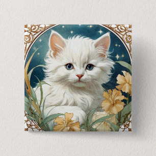 Alphonse Mucha Art Nouveau Kitten 15 Cm Square Badge