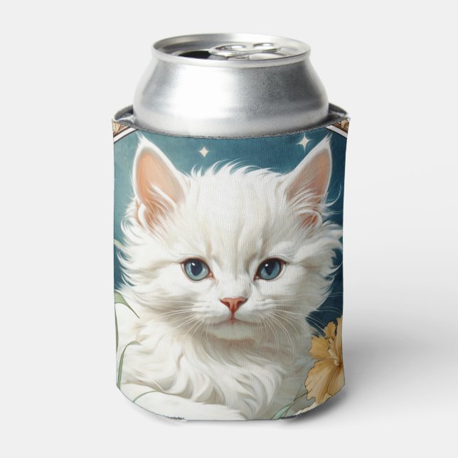 Alphonse Mucha Art Nouveau Kitten Can Cooler (Can Front)