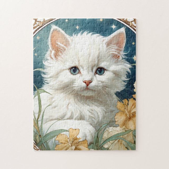 Alphonse Mucha Art Nouveau Kitten Jigsaw Puzzle (Vertical)