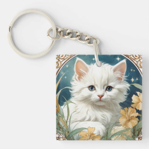 Alphonse Mucha Art Nouveau Kitten Key Ring