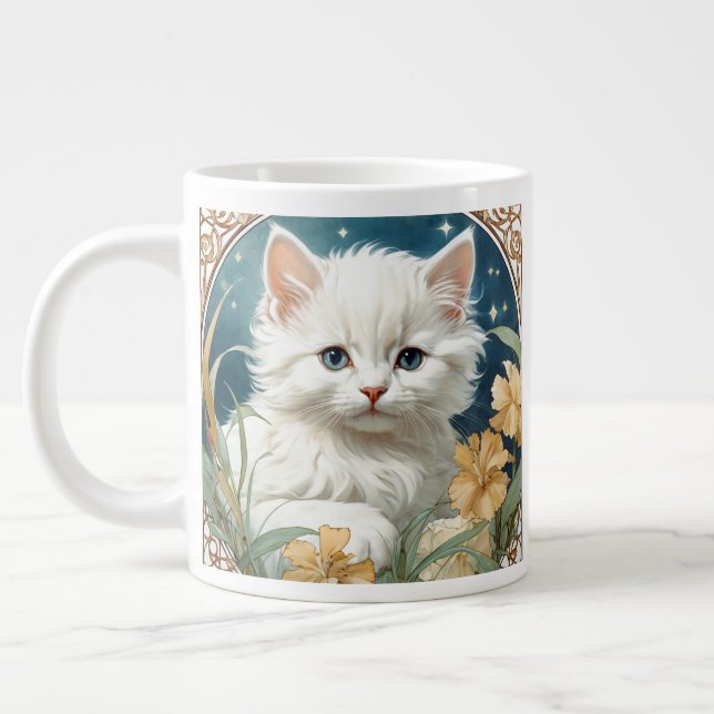 Alphonse Mucha Art Nouveau Kitten Large Coffee Mug (Left)