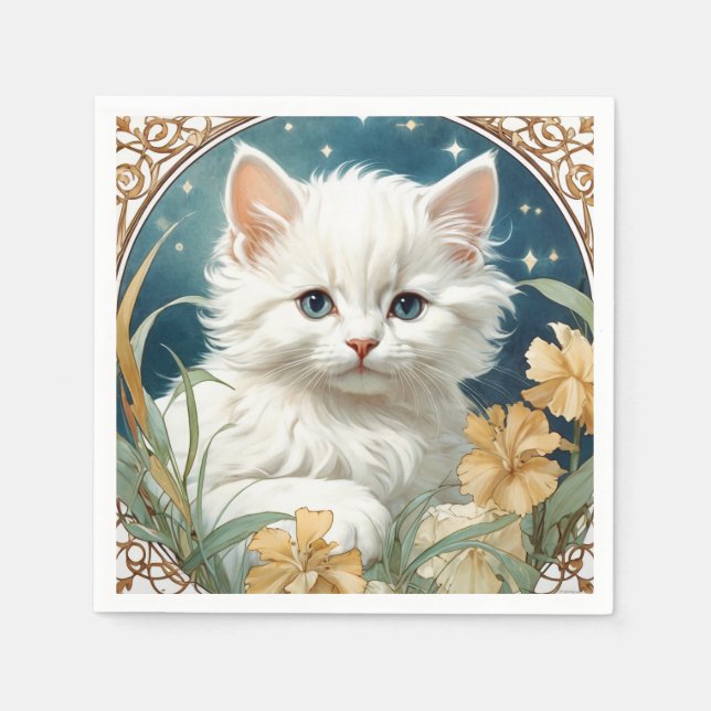 Alphonse Mucha Art Nouveau Kitten Napkin (Front)