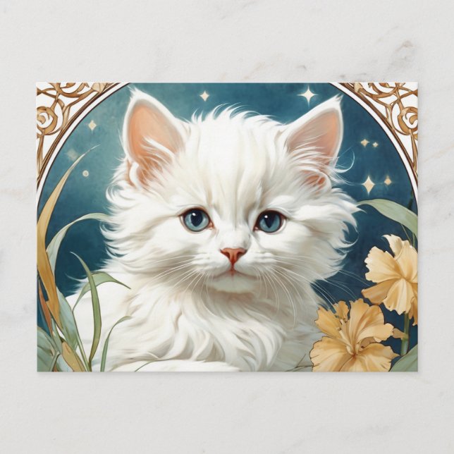 Alphonse Mucha Art Nouveau Kitten Postcard (Front)