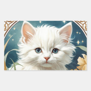 Alphonse Mucha Art Nouveau Kitten Rectangular Sticker