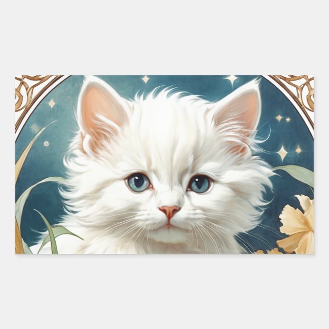 Alphonse Mucha Art Nouveau Kitten Rectangular Sticker (Front)