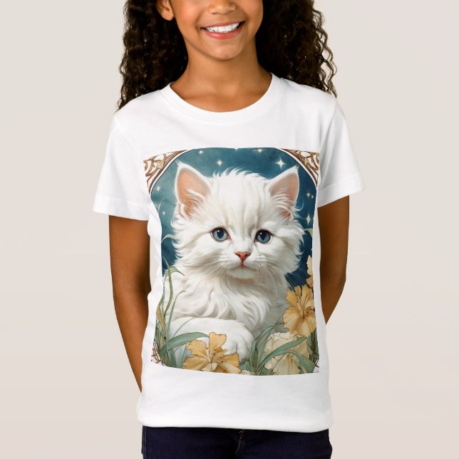 Alphonse Mucha Art Nouveau Kitten T-Shirt (Front)