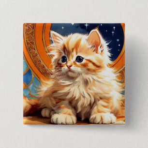 Alphonse Mucha Art Nouveau Orange Cat 15 Cm Square Badge