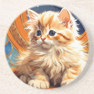 Alphonse Mucha Art Nouveau Orange Cat Coaster