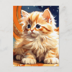 Alphonse Mucha Art Nouveau Orange Cat Holiday Postcard