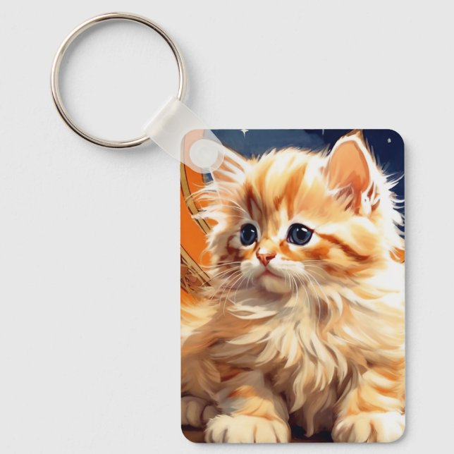 Alphonse Mucha Art Nouveau Orange Cat Key Ring (Front)