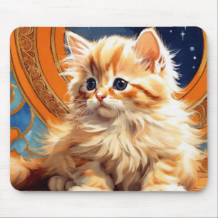 Alphonse Mucha Art Nouveau Orange Cat Mouse Pad