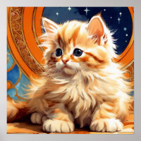 Alphonse Mucha Art Nouveau Orange Cat