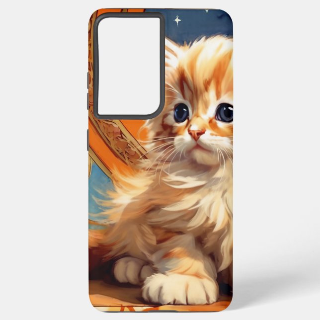Alphonse Mucha Art Nouveau Orange Cat Samsung Galaxy S21 Ultra Case (Back)