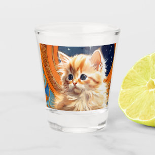 Alphonse Mucha Art Nouveau Orange Cat Shot Glass