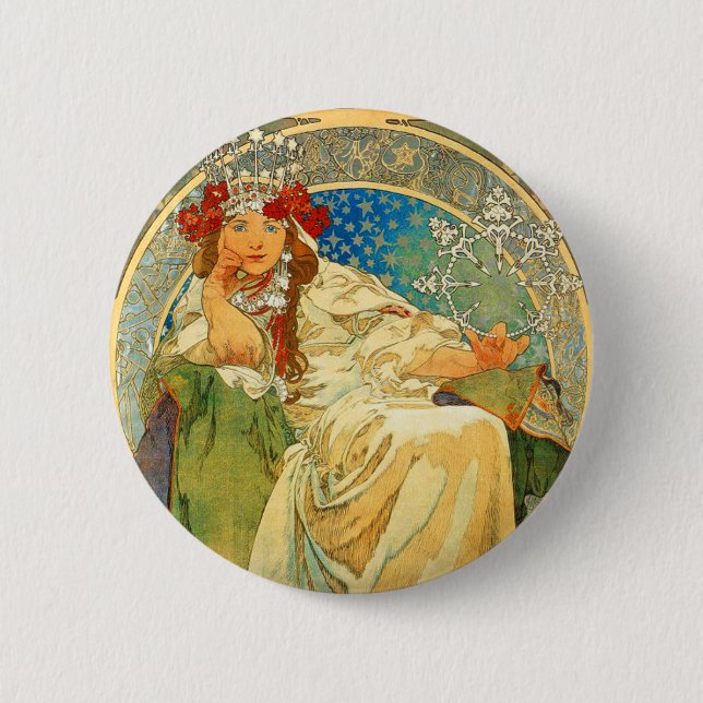 Alphonse Mucha Art Nouveau Princess Hyacinth 6 Cm Round Badge (Front)