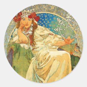 Alphonse Mucha Art Nouveau Princess Hyacinth Classic Round Sticker