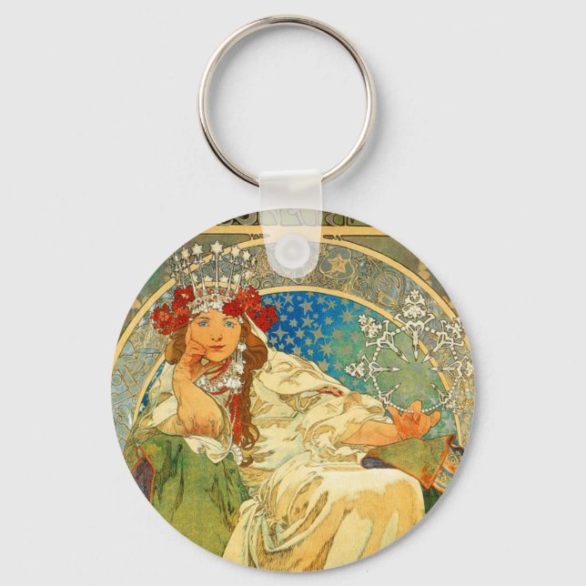 Alphonse Mucha Art Nouveau Princess Hyacinth Key Ring (Front)