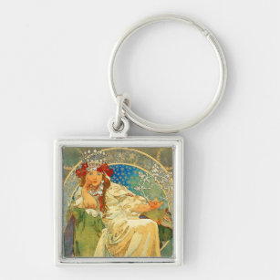 Alphonse Mucha Art Nouveau Princess Hyacinth Key Ring
