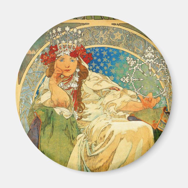 Alphonse Mucha Art Nouveau Princess Hyacinth Magnet (Front)