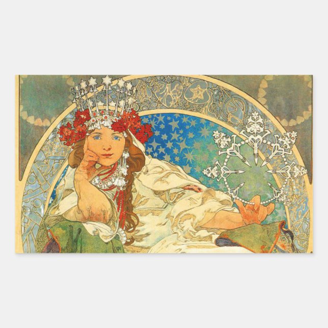 Alphonse Mucha Art Nouveau Princess Hyacinth Rectangular Sticker (Front)
